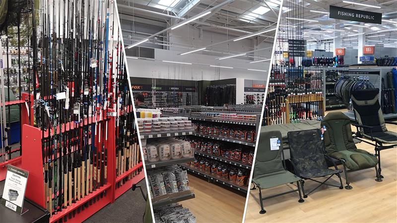 A selection of stock in a Fishing Republic department in a GO Outdoors store.